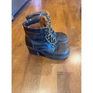 Mudd Leather Lace Up Boots Womens 9.5M Brown Chunky Heel Lug Sole Y2K Grunge